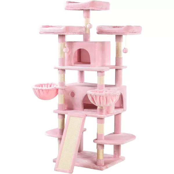 Allewie 68 Inches Cat TreeCat Tree House and Towers for Large CatCat Climbing Tree with Cat CondoCat Tree Scratching PostMultiLevel Large Cat TreeBeigePink