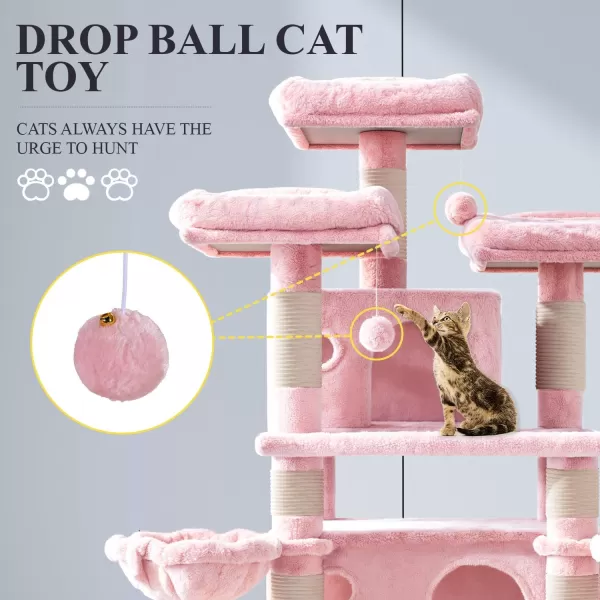 Allewie 68 Inches Cat TreeCat Tree House and Towers for Large CatCat Climbing Tree with Cat CondoCat Tree Scratching PostMultiLevel Large Cat TreeBeigePink