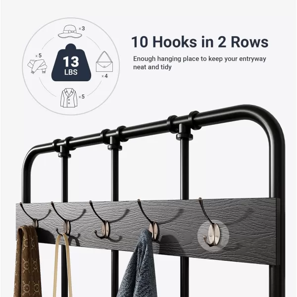 Allewie Coat Rack Shoe Bench 75quot Freestanding Hall Tree Entryway Bench with Storage Shelves Upholstered SpongePadded Seat Organized with 5 Hooks Industrial Furniture Easy Assembly Black