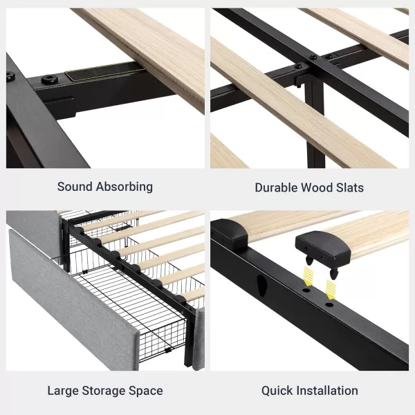 Allewie King Size Platform Bed Frame with 4 Storage Drawers and HeadboardUpholstered Diamond Stitched Button TuftedWooden Slats SupportMattress FoundationNo Box Spring NeededWhiteLight Grey
