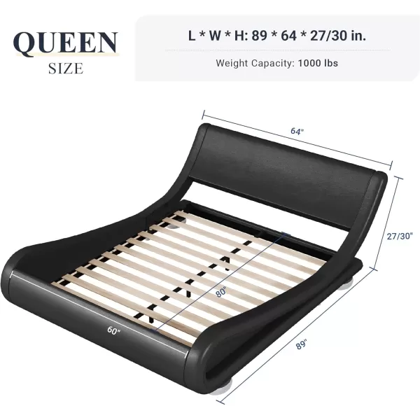 Allewie Queen Size Bed Frame with Ergonomic ampamp Adjustable Headboard Low Profile Modern Upholstered Platform Sleigh Design  Easy Assembly No Box Spring Required GreyBlack