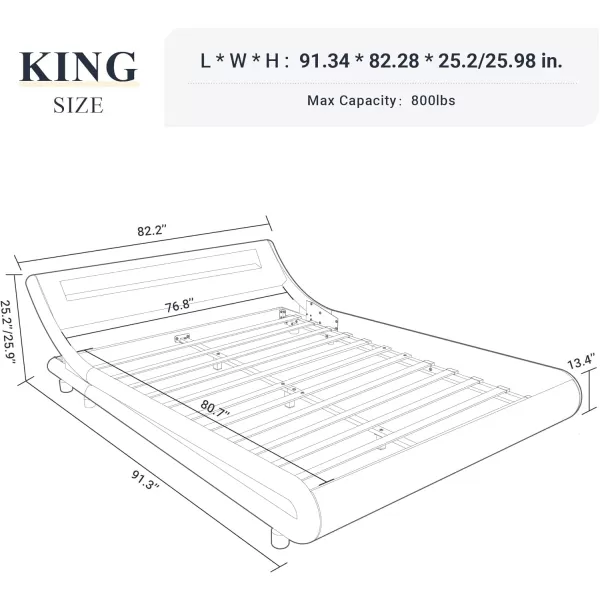 Allewie Queen Size LED Platform Bed Frame with Adjustable HeadboardNo Box Spring NeedEasy AssemblyFaux Leather in GreyGrey