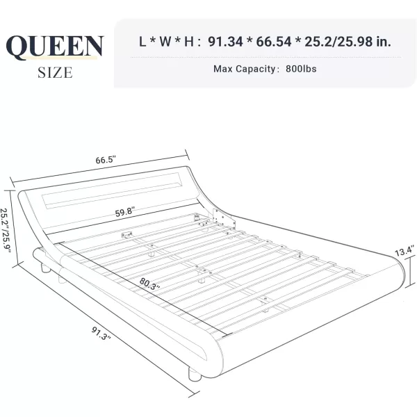 Allewie Queen Size LED Platform Bed Frame with Adjustable HeadboardNo Box Spring NeedEasy AssemblyFaux Leather in GreyGrey