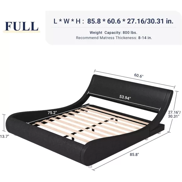 Allewie Upholstered Queen Size Platform Bed Frame Modern Low Profile Sleigh Bed with Faux Leather Adjustable Headboard Wood Slat Support Easy Assembly No Box Spring Needed Glossy BlackGlossy Black