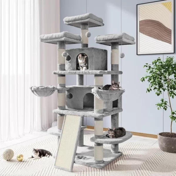 Allewie 68 Inches Cat TreeCat Tree House and Towers for Large CatCat Climbing Tree with Cat CondoCat Tree Scratching PostMultiLevel Large Cat TreeBeigeLight Grey