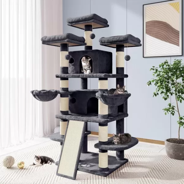 Allewie 68 Inches Cat TreeCat Tree House and Towers for Large CatCat Climbing Tree with Cat CondoCat Tree Scratching PostMultiLevel Large Cat TreeBeigeSmoky Grey