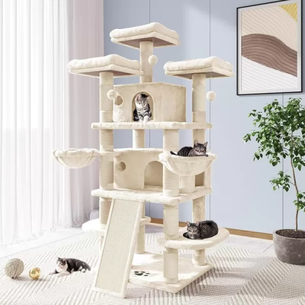 Allewie 68 Inches Cat TreeCat Tree House and Towers for Large CatCat Climbing Tree with Cat CondoCat Tree Scratching PostMultiLevel Large Cat TreeBeigeBeige