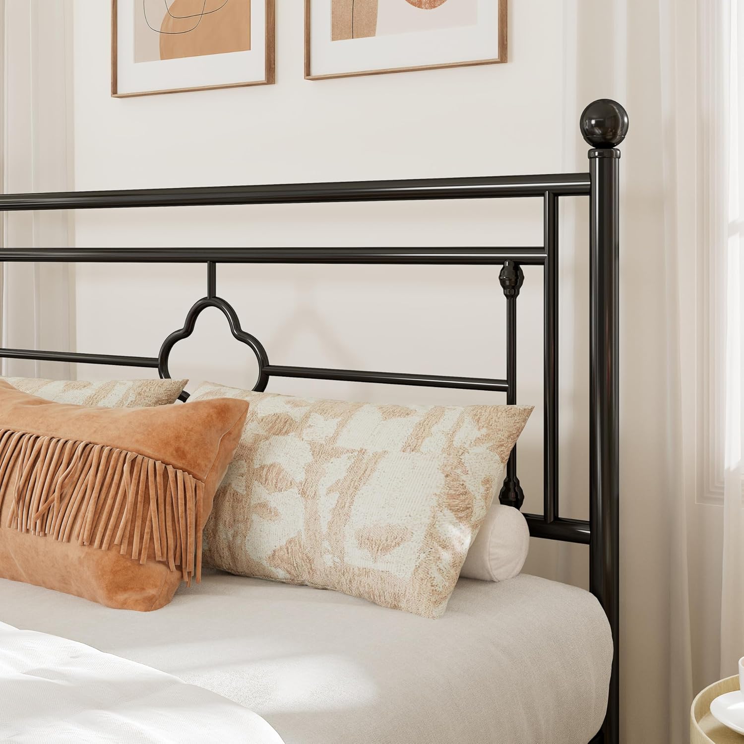 Allewie Queen Size Metal Platform Bed Frame with Victorian Vintage Headboard and FootboardMattress FoundationUnder Bed StorageNo Box Spring NeededNoiseFreeEasy Assembly BlackBlack