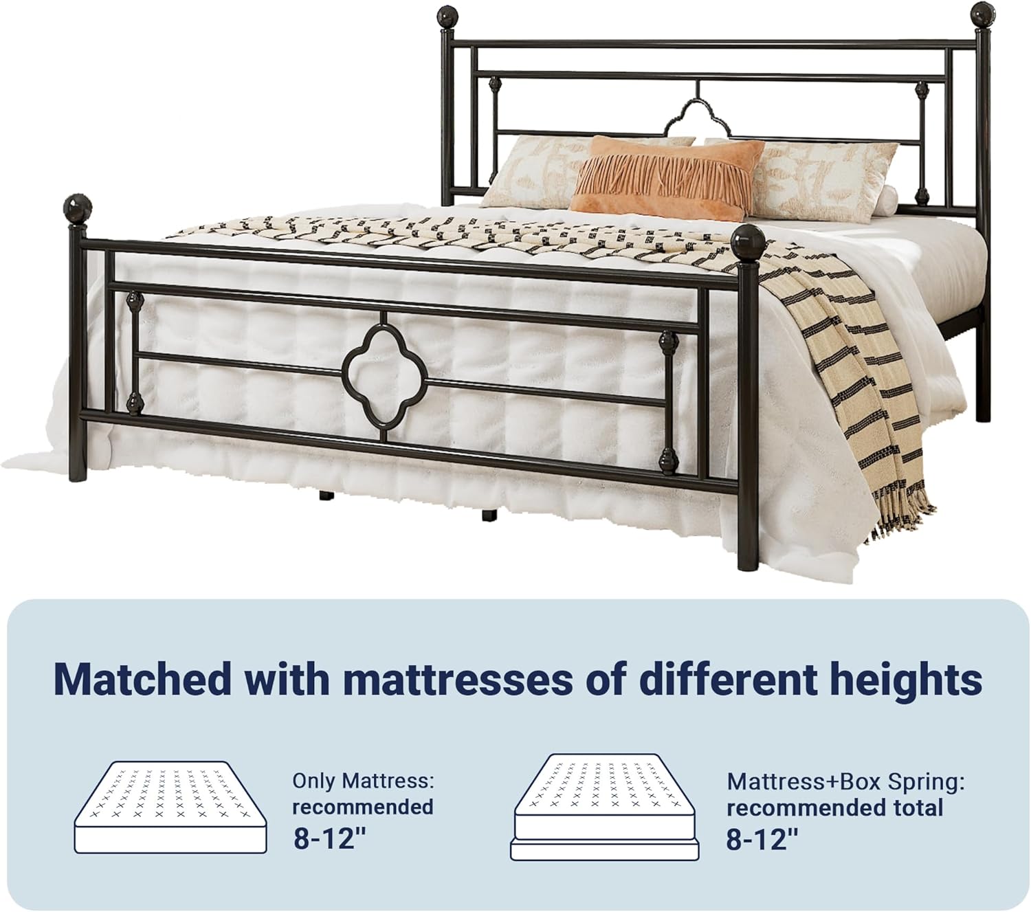 Allewie Queen Size Metal Platform Bed Frame with Victorian Vintage Headboard and FootboardMattress FoundationUnder Bed StorageNo Box Spring NeededNoiseFreeEasy Assembly BlackBlack