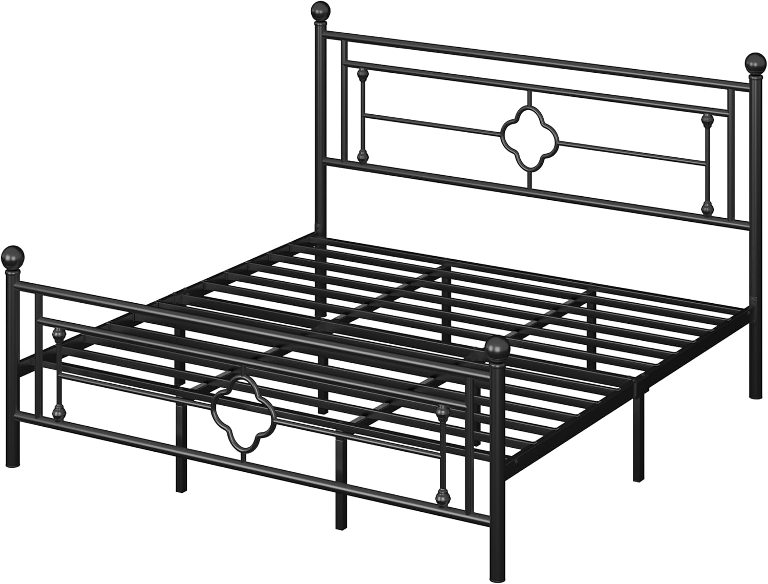 Allewie Queen Size Metal Platform Bed Frame with Victorian Vintage Headboard and FootboardMattress FoundationUnder Bed StorageNo Box Spring NeededNoiseFreeEasy Assembly BlackBlack