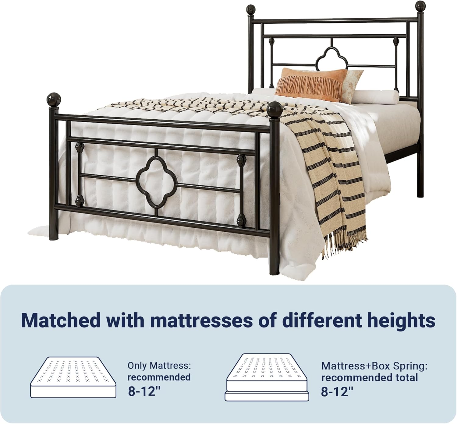 Allewie Queen Size Metal Platform Bed Frame with Victorian Vintage Headboard and FootboardMattress FoundationUnder Bed StorageNo Box Spring NeededNoiseFreeEasy Assembly BlackBlack