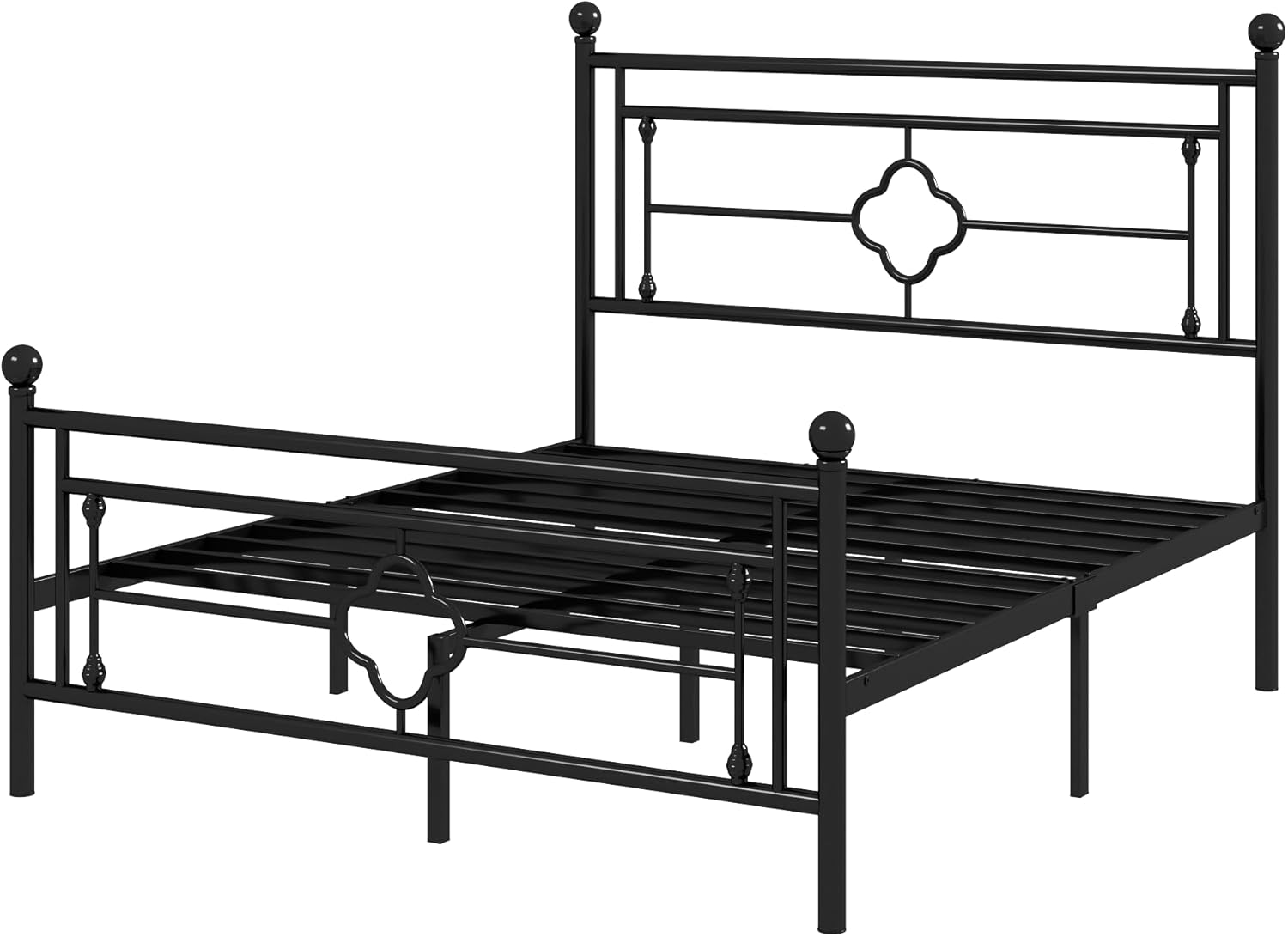 Allewie Queen Size Metal Platform Bed Frame with Victorian Vintage Headboard and FootboardMattress FoundationUnder Bed StorageNo Box Spring NeededNoiseFreeEasy Assembly BlackBlack