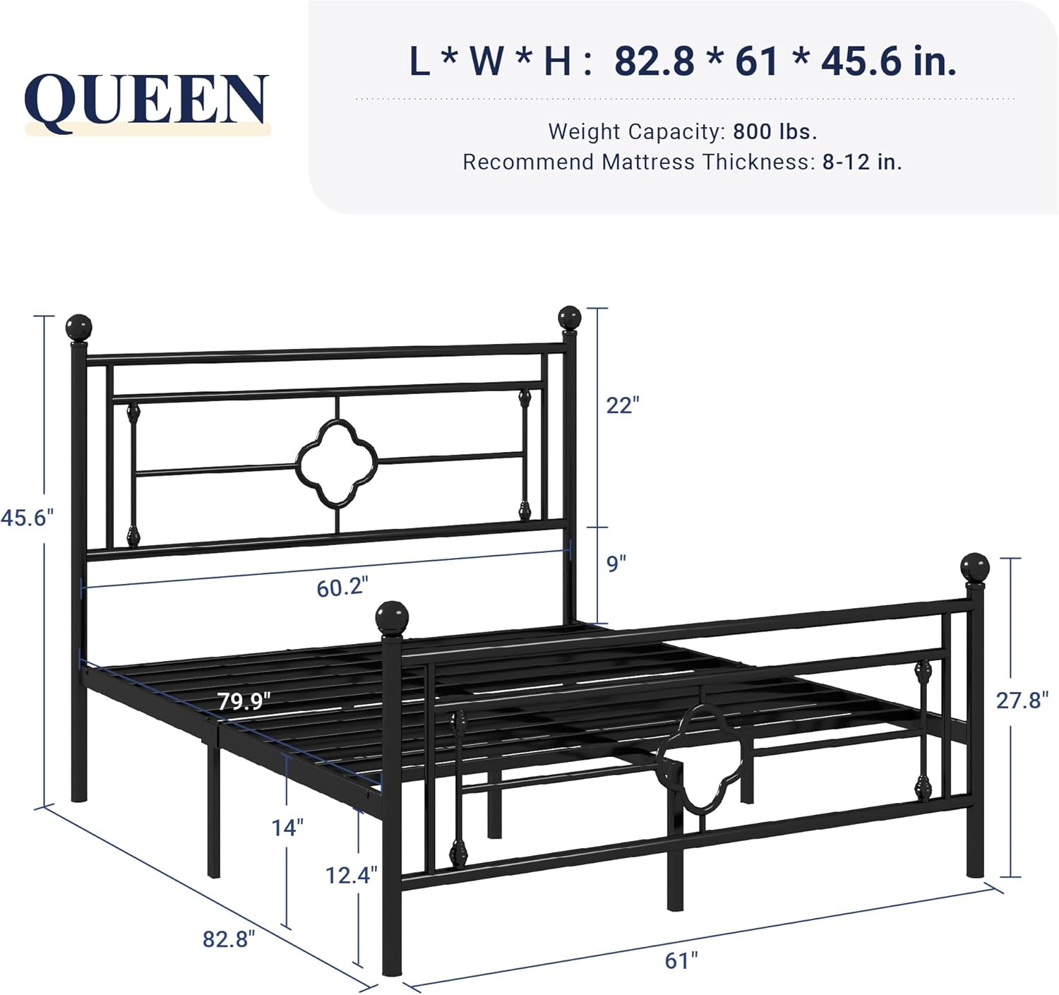 Allewie Queen Size Metal Platform Bed Frame with Victorian Vintage Headboard and FootboardMattress FoundationUnder Bed StorageNo Box Spring NeededNoiseFreeEasy Assembly BlackBlack