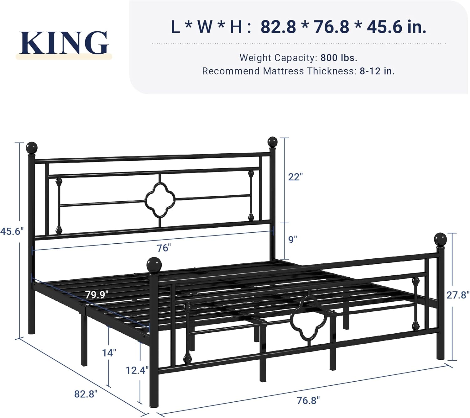 Allewie Queen Size Metal Platform Bed Frame with Victorian Vintage Headboard and FootboardMattress FoundationUnder Bed StorageNo Box Spring NeededNoiseFreeEasy Assembly BlackBlack
