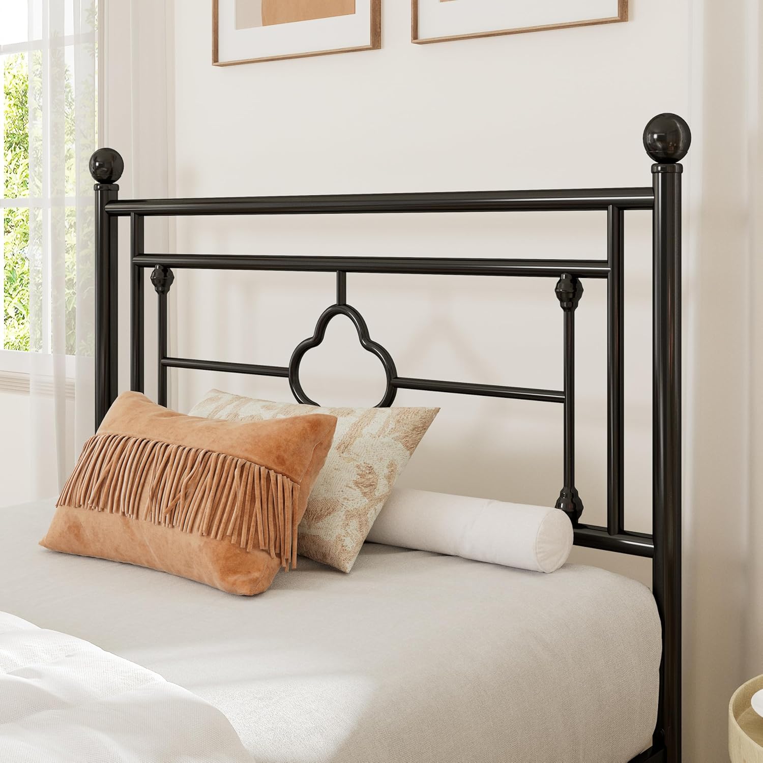 Allewie Queen Size Metal Platform Bed Frame with Victorian Vintage Headboard and FootboardMattress FoundationUnder Bed StorageNo Box Spring NeededNoiseFreeEasy Assembly BlackBlack