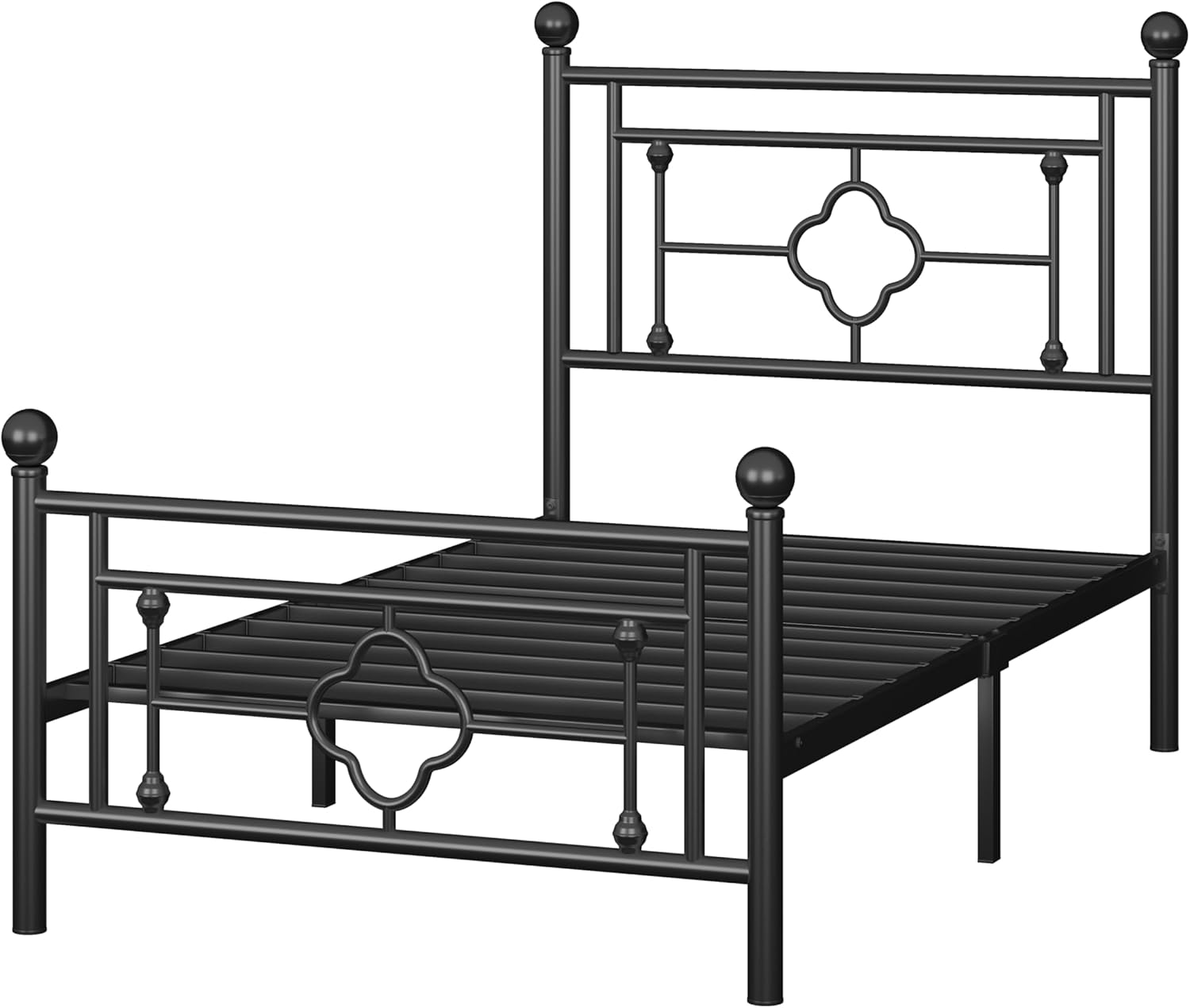 Allewie Queen Size Metal Platform Bed Frame with Victorian Vintage Headboard and FootboardMattress FoundationUnder Bed StorageNo Box Spring NeededNoiseFreeEasy Assembly BlackBlack
