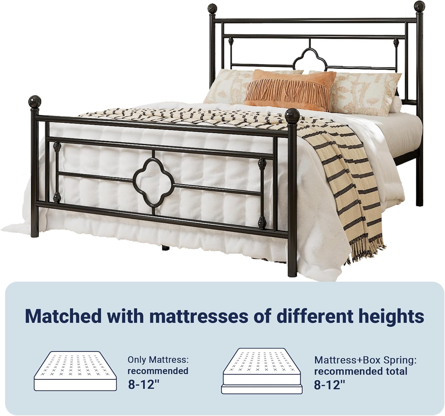 Allewie Queen Size Metal Platform Bed Frame with Victorian Vintage Headboard and FootboardMattress FoundationUnder Bed StorageNo Box Spring NeededNoiseFreeEasy Assembly BlackBlack