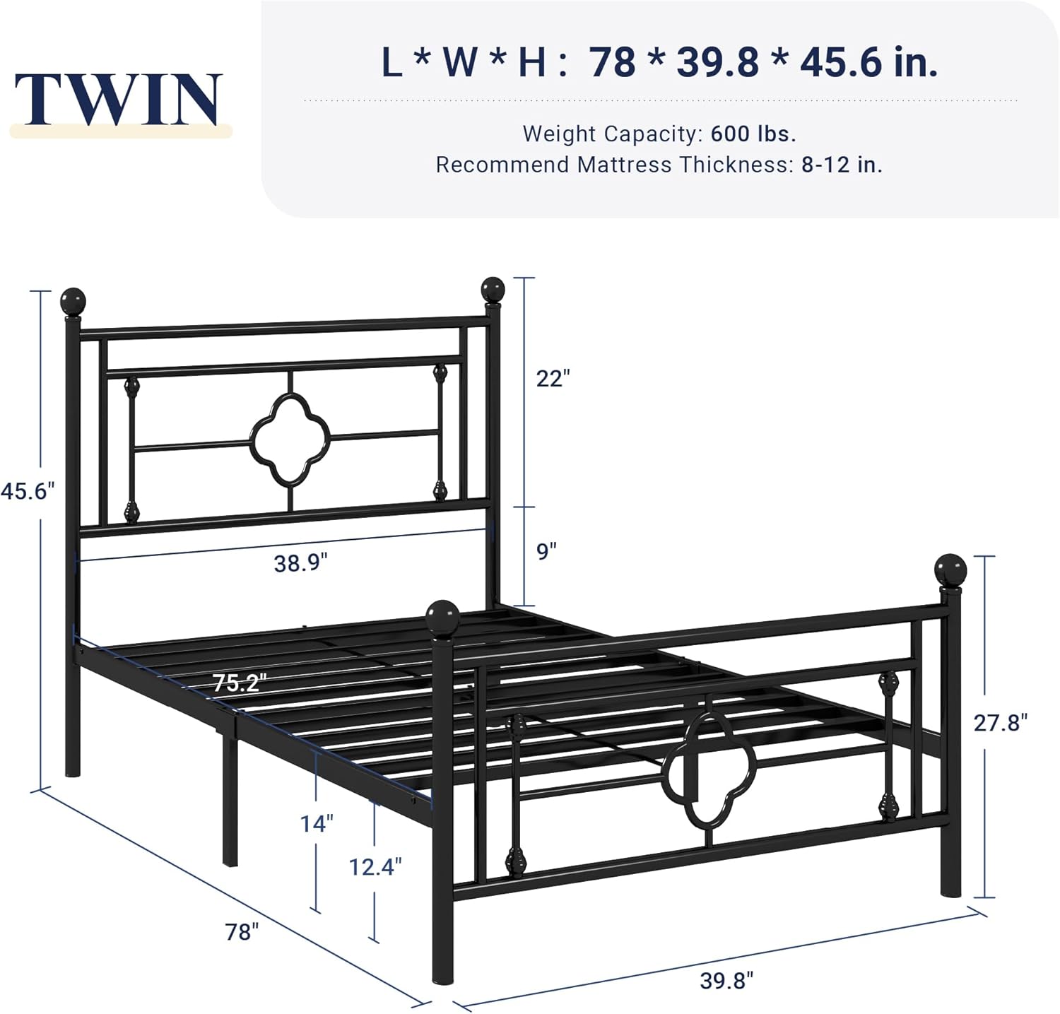 Allewie Queen Size Metal Platform Bed Frame with Victorian Vintage Headboard and FootboardMattress FoundationUnder Bed StorageNo Box Spring NeededNoiseFreeEasy Assembly BlackBlack