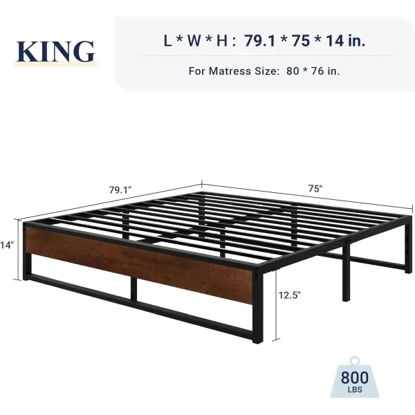 Allewie King Size 14 Inch Metal Platform Bed Frame Mattress Foundation with Metal Slats Support No Box Spring Needed Easy Assembly BlackKing