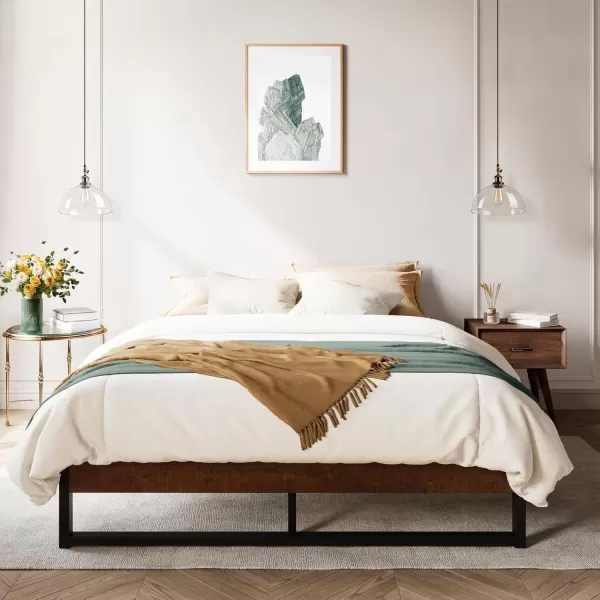 Allewie King Size 14 Inch Metal Platform Bed Frame Mattress Foundation with Metal Slats Support No Box Spring Needed Easy Assembly BlackQueen