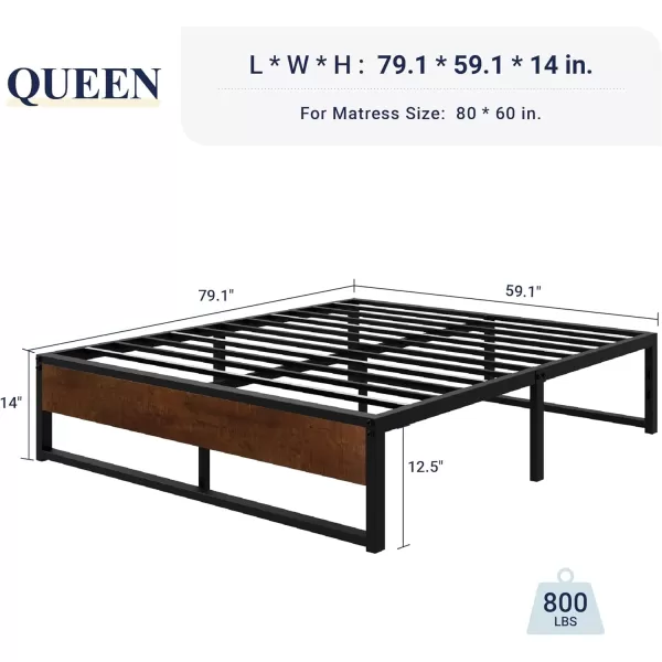 Allewie King Size 14 Inch Metal Platform Bed Frame Mattress Foundation with Metal Slats Support No Box Spring Needed Easy Assembly BlackQueen