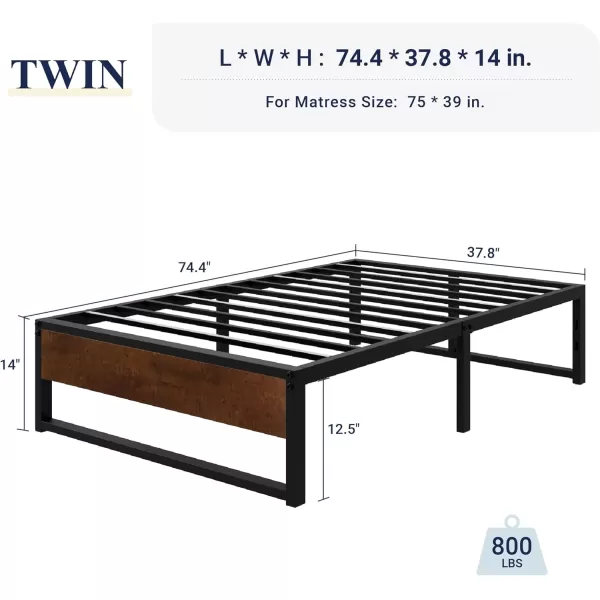 Allewie King Size 14 Inch Metal Platform Bed Frame Mattress Foundation with Metal Slats Support No Box Spring Needed Easy Assembly BlackTwin