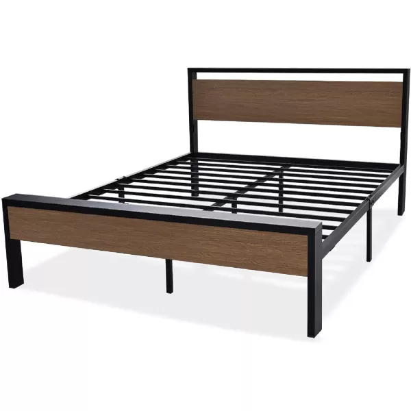 Allewie King Size Platform Bed Frame with Wooden Headboard and Footboard Heavy Duty 12 Metal Slats Support No Box Spring Needed Under Bed Storage NonSlip Without Noise Easy Assembly WalnutWalnut