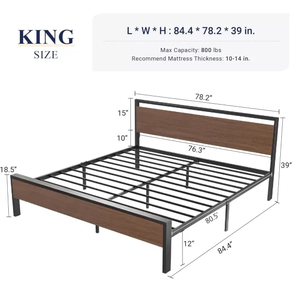 Allewie King Size Platform Bed Frame with Wooden Headboard and Footboard Heavy Duty 12 Metal Slats Support No Box Spring Needed Under Bed Storage NonSlip Without Noise Easy Assembly WalnutWalnut