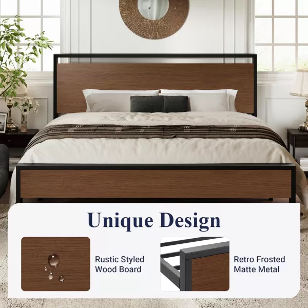 Allewie King Size Platform Bed Frame with Wooden Headboard and Footboard Heavy Duty 12 Metal Slats Support No Box Spring Needed Under Bed Storage NonSlip Without Noise Easy Assembly WalnutWalnut