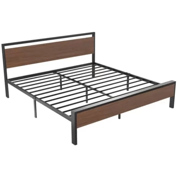 Allewie King Size Platform Bed Frame with Wooden Headboard and Footboard Heavy Duty 12 Metal Slats Support No Box Spring Needed Under Bed Storage NonSlip Without Noise Easy Assembly WalnutWalnut