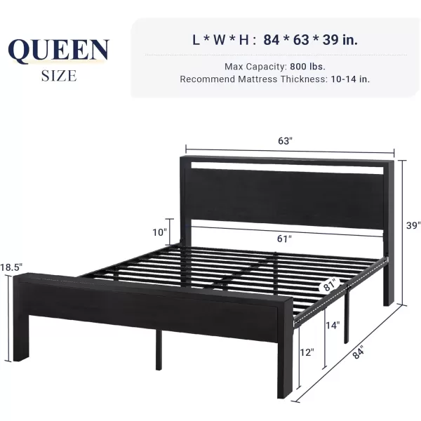 Allewie King Size Platform Bed Frame with Wooden Headboard and Footboard Heavy Duty 12 Metal Slats Support No Box Spring Needed Under Bed Storage NonSlip Without Noise Easy Assembly WalnutBlack Oak