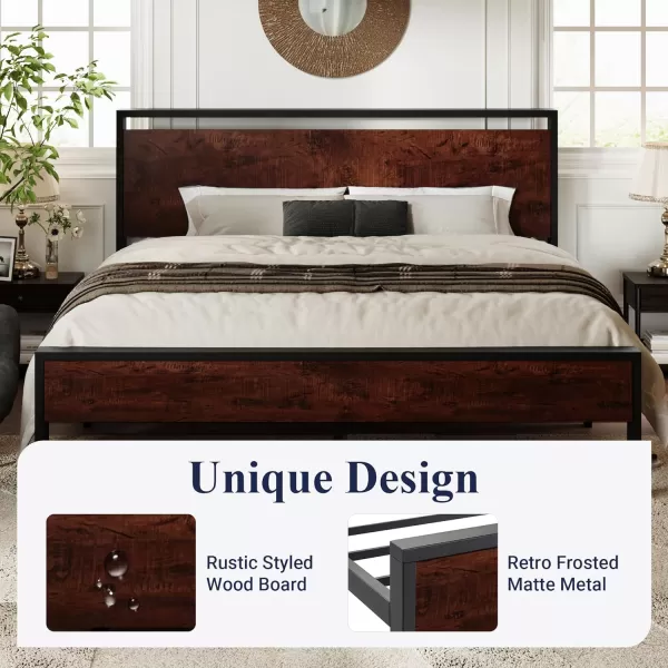 Allewie King Size Platform Bed Frame with Wooden Headboard and Footboard Heavy Duty 12 Metal Slats Support No Box Spring Needed Under Bed Storage NonSlip Without Noise Easy Assembly WalnutMahogany