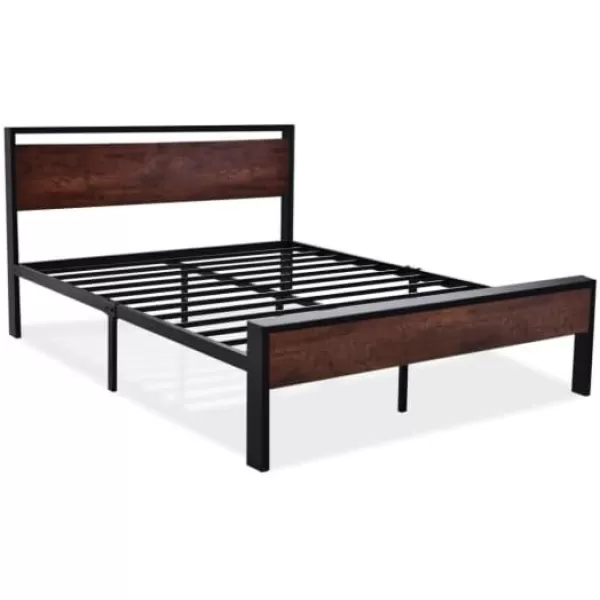 Allewie King Size Platform Bed Frame with Wooden Headboard and Footboard Heavy Duty 12 Metal Slats Support No Box Spring Needed Under Bed Storage NonSlip Without Noise Easy Assembly WalnutMahogany