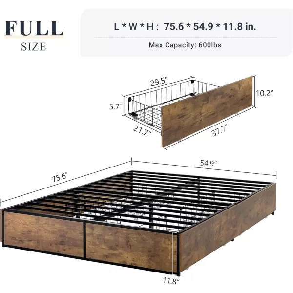 Allewie Platform Queen Bed Frame with 4 Large Storage Drawers Heavy Duty Metal Queen Bed Frame with Wooden Footboard ampamp 13 Strong Slats SupportNo Box Spring NeededNoise FreeFull