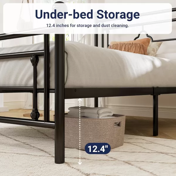 Allewie Queen Size Metal Platform Bed Frame with Victorian Vintage Headboard and FootboardMattress FoundationUnder Bed StorageNo Box Spring NeededNoiseFreeEasy Assembly BlackBlack