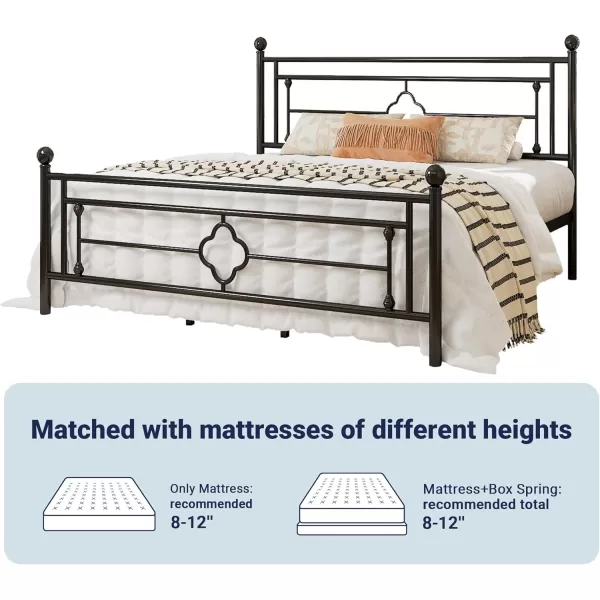 Allewie Queen Size Metal Platform Bed Frame with Victorian Vintage Headboard and FootboardMattress FoundationUnder Bed StorageNo Box Spring NeededNoiseFreeEasy Assembly BlackBlack