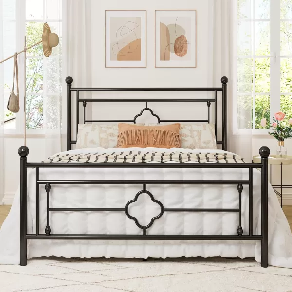 Allewie Queen Size Metal Platform Bed Frame with Victorian Vintage Headboard and FootboardMattress FoundationUnder Bed StorageNo Box Spring NeededNoiseFreeEasy Assembly BlackBlack