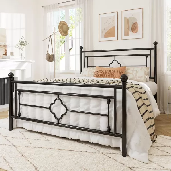 Allewie Queen Size Metal Platform Bed Frame with Victorian Vintage Headboard and FootboardMattress FoundationUnder Bed StorageNo Box Spring NeededNoiseFreeEasy Assembly BlackBlack