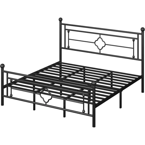Allewie Queen Size Metal Platform Bed Frame with Victorian Vintage Headboard and FootboardMattress FoundationUnder Bed StorageNo Box Spring NeededNoiseFreeEasy Assembly BlackBlack