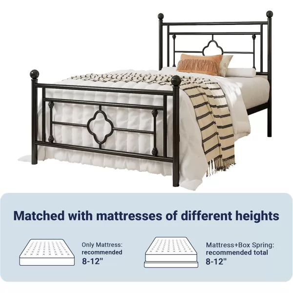 Allewie Queen Size Metal Platform Bed Frame with Victorian Vintage Headboard and FootboardMattress FoundationUnder Bed StorageNo Box Spring NeededNoiseFreeEasy Assembly BlackBlack