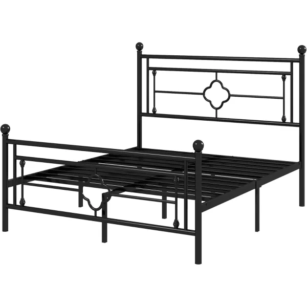 Allewie Queen Size Metal Platform Bed Frame with Victorian Vintage Headboard and FootboardMattress FoundationUnder Bed StorageNo Box Spring NeededNoiseFreeEasy Assembly BlackBlack