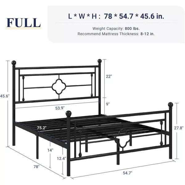 Allewie Queen Size Metal Platform Bed Frame with Victorian Vintage Headboard and FootboardMattress FoundationUnder Bed StorageNo Box Spring NeededNoiseFreeEasy Assembly BlackBlack
