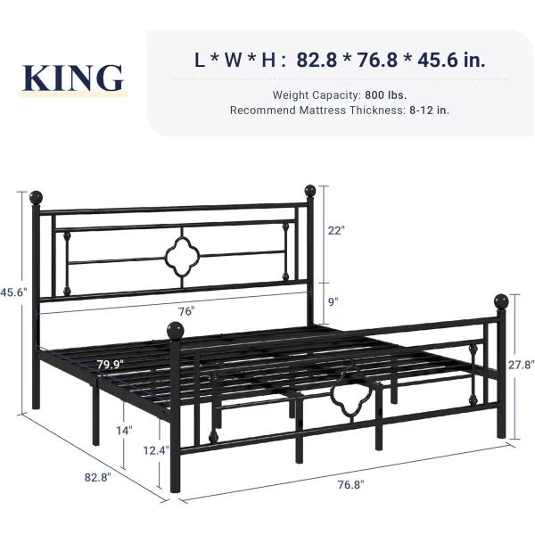 Allewie Queen Size Metal Platform Bed Frame with Victorian Vintage Headboard and FootboardMattress FoundationUnder Bed StorageNo Box Spring NeededNoiseFreeEasy Assembly BlackBlack
