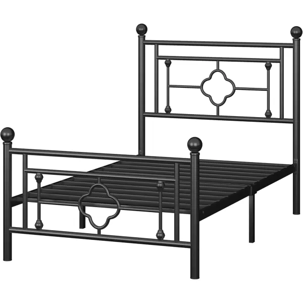 Allewie Queen Size Metal Platform Bed Frame with Victorian Vintage Headboard and FootboardMattress FoundationUnder Bed StorageNo Box Spring NeededNoiseFreeEasy Assembly BlackBlack