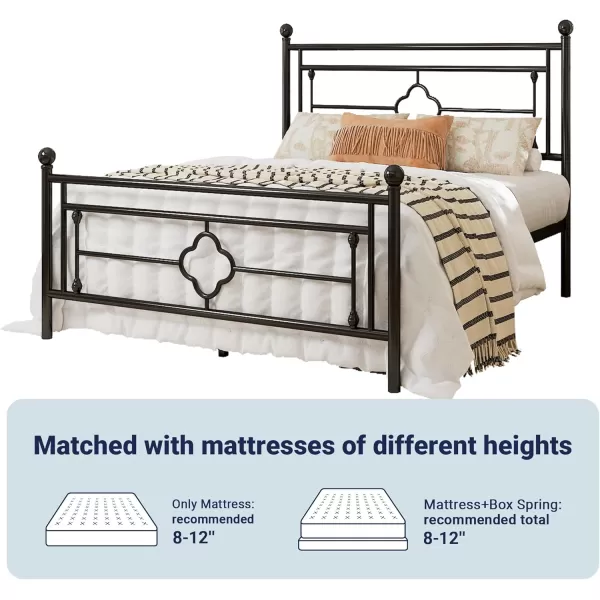 Allewie Queen Size Metal Platform Bed Frame with Victorian Vintage Headboard and FootboardMattress FoundationUnder Bed StorageNo Box Spring NeededNoiseFreeEasy Assembly BlackBlack