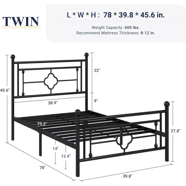Allewie Queen Size Metal Platform Bed Frame with Victorian Vintage Headboard and FootboardMattress FoundationUnder Bed StorageNo Box Spring NeededNoiseFreeEasy Assembly BlackBlack
