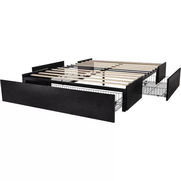 Allewie Queen Size Platform Bed Frame with 3 Storage Drawers Faux Leather Upholstered Wooden Slats Support No Box Spring Needed Easy Assembly BlackBlack Leather