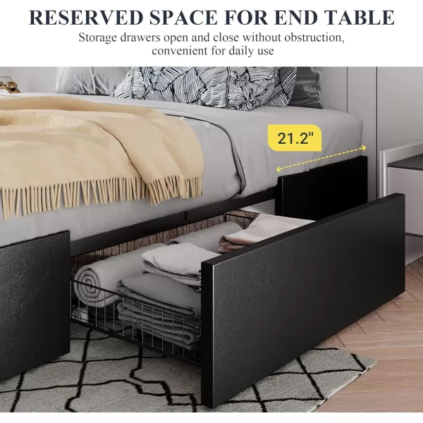 Allewie Queen Size Platform Bed Frame with 3 Storage Drawers Faux Leather Upholstered Wooden Slats Support No Box Spring Needed Easy Assembly BlackBlack Leather