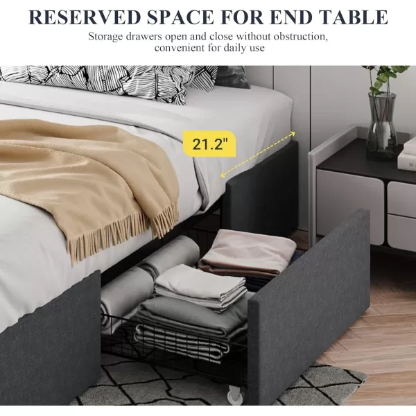 Allewie Queen Size Platform Bed Frame with 3 Storage Drawers Faux Leather Upholstered Wooden Slats Support No Box Spring Needed Easy Assembly BlackGrey Fabric