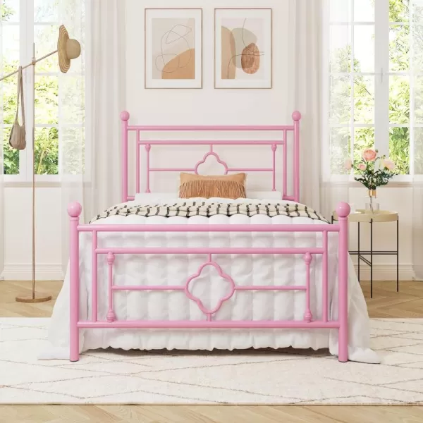 Allewie Queen Size Metal Platform Bed Frame with Victorian Vintage Headboard and FootboardMattress FoundationUnder Bed StorageNo Box Spring NeededNoiseFreeEasy Assembly BlackPink